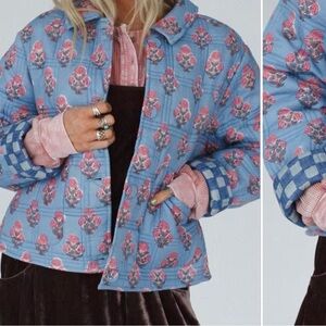 New Floral checkered Blue Quilted Jacket